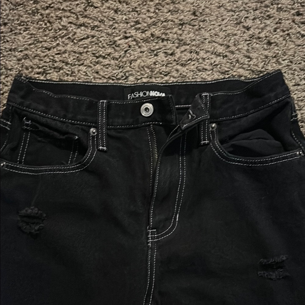 Fashion Nova High Rise Black Jeans with Contrast Stitching